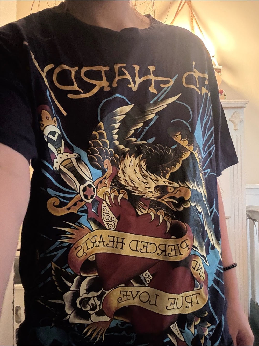 Ed Hardy Black Short Sleeve Tee with Eagle Heart Graphic